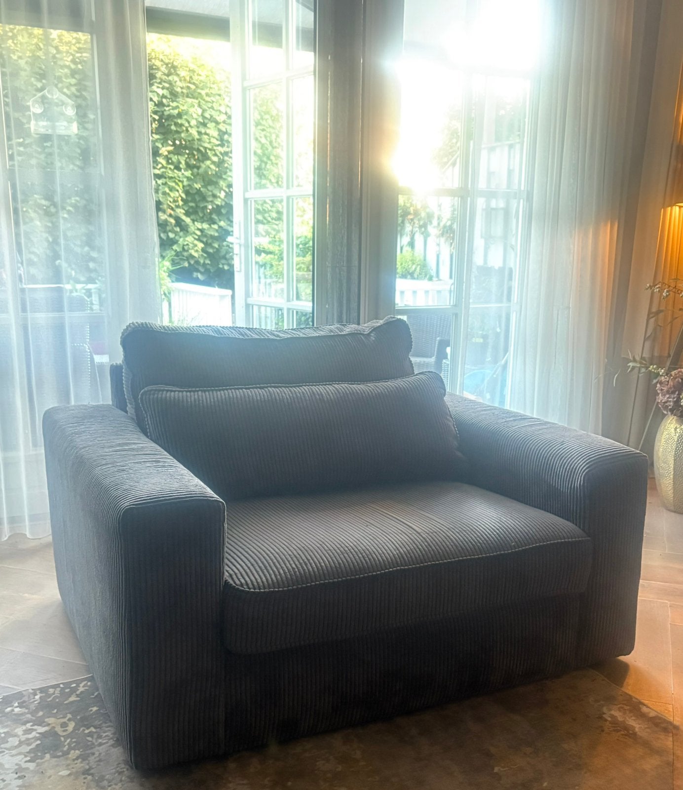 Loveseat grijs rib stof, Ophalen, Tweepersoons, Zo goed als nieuw, Minder dan 150 cm