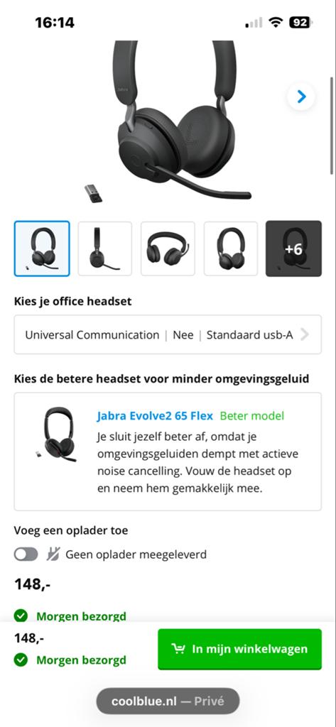 Jabra Evolve2 65 Flex Headset - Draadloos & ANC, Audio, Tv en Foto, Koptelefoons, Op oor (supra aural), Zo goed als nieuw, Draadloos
