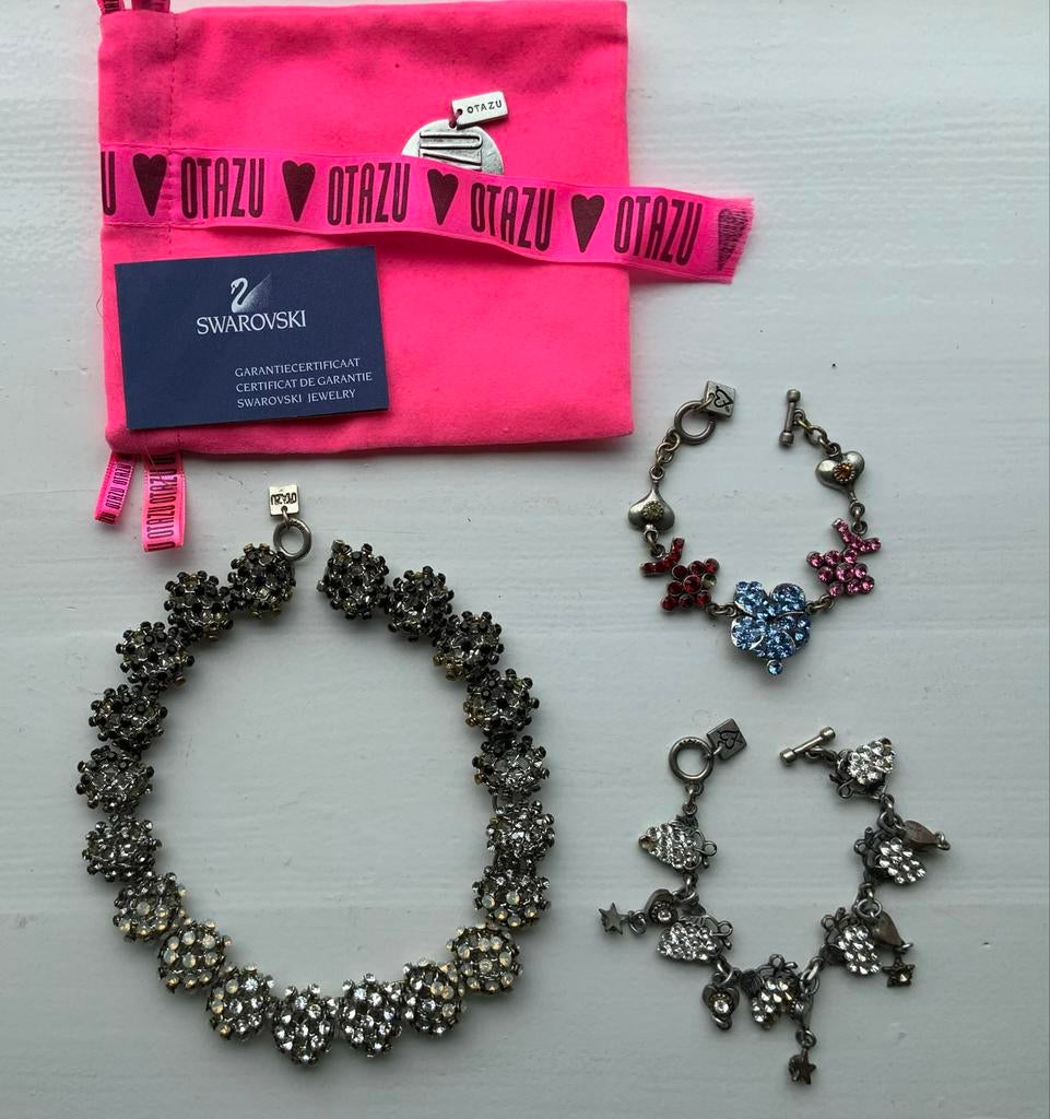 Otazu en Swarovski Sieraden Set - Ketting en Armbanden, Gebruikt, Overige kleuren, Ophalen of Verzenden, Met bedels of kralen