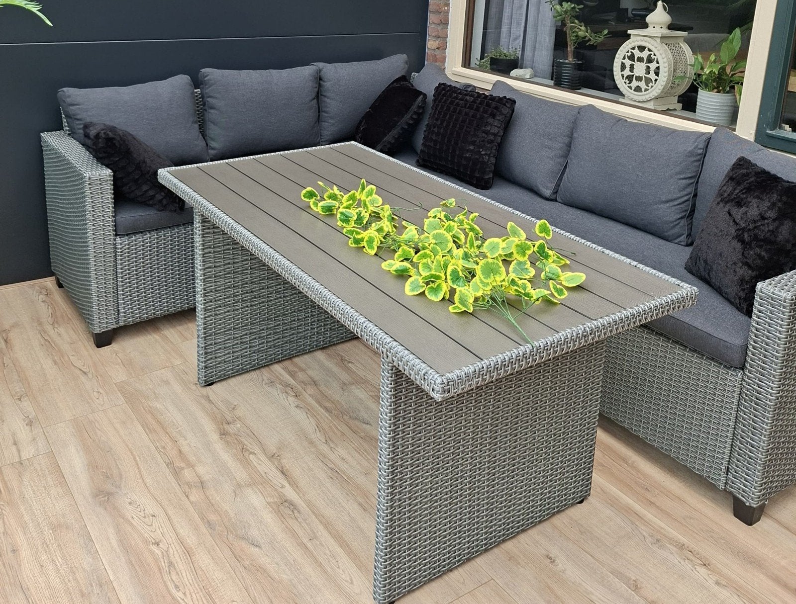 Luxe Wicker Loungeset met Eettafel - Grijs, Ophalen, 5 zitplaatsen, Zo goed als nieuw, Loungeset