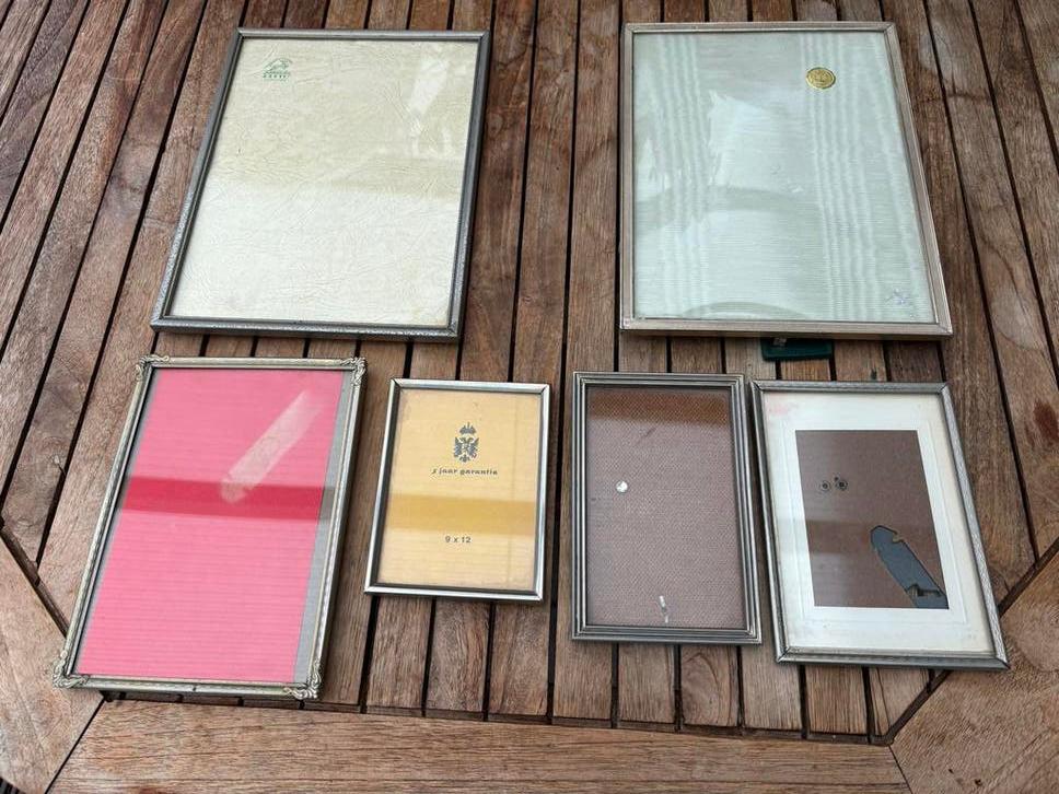 Set van 6 vintage fotolijsten, diverse maten, Ophalen of Verzenden, Gebruikt