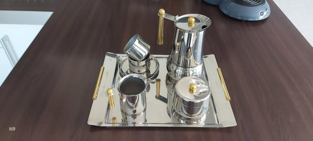 Zilverkleurig dienblad met koffie percolator, Huis en Inrichting, Keuken | Servies, Nieuw, Overige typen, Overige stijlen, Ophalen of Verzenden