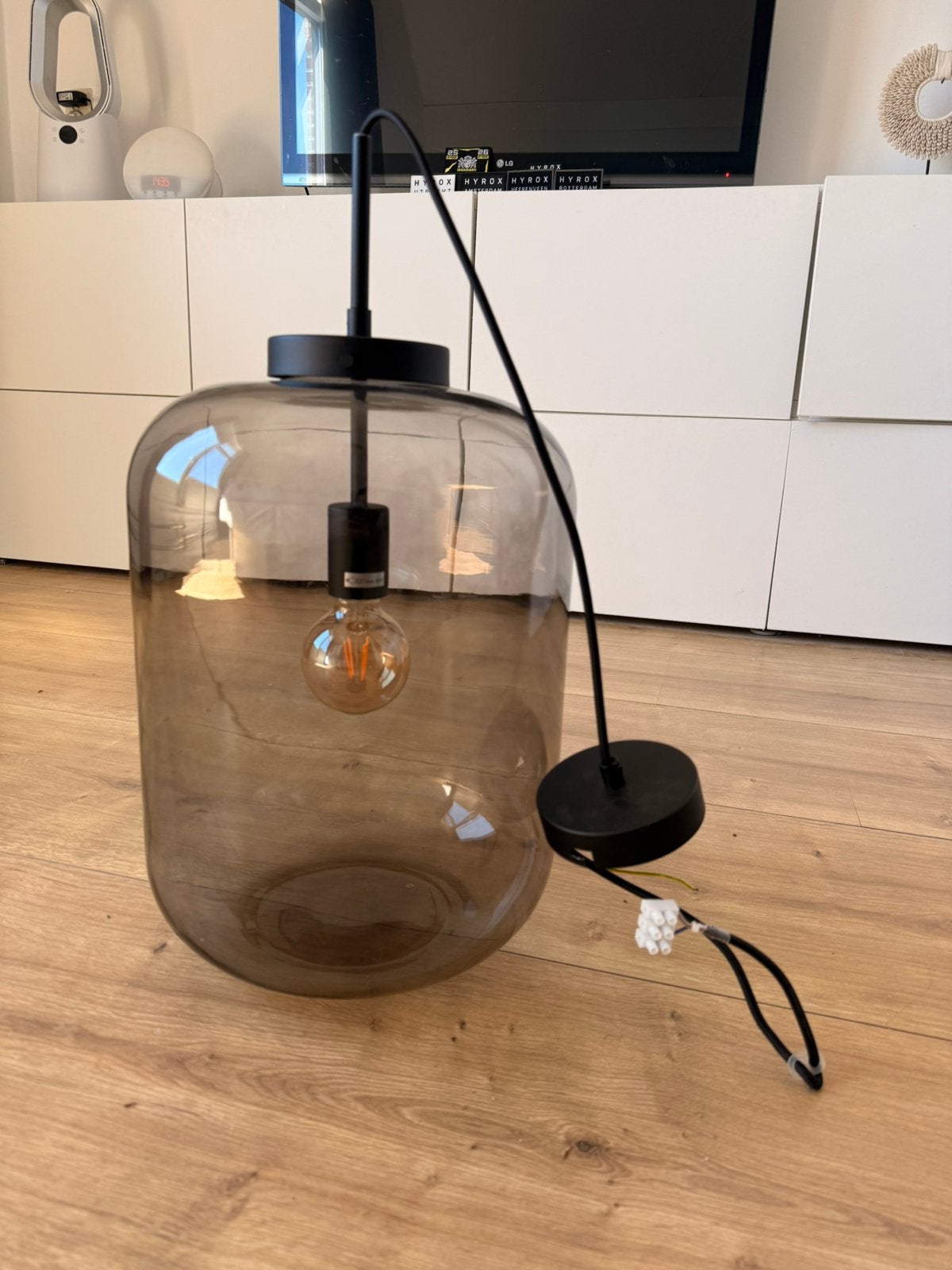 KARWEI hanglamp Juno XXL - rookglas, Huis en Inrichting, Lampen | Hanglampen, Ophalen, Zo goed als nieuw, Glas, Minder dan 50 cm