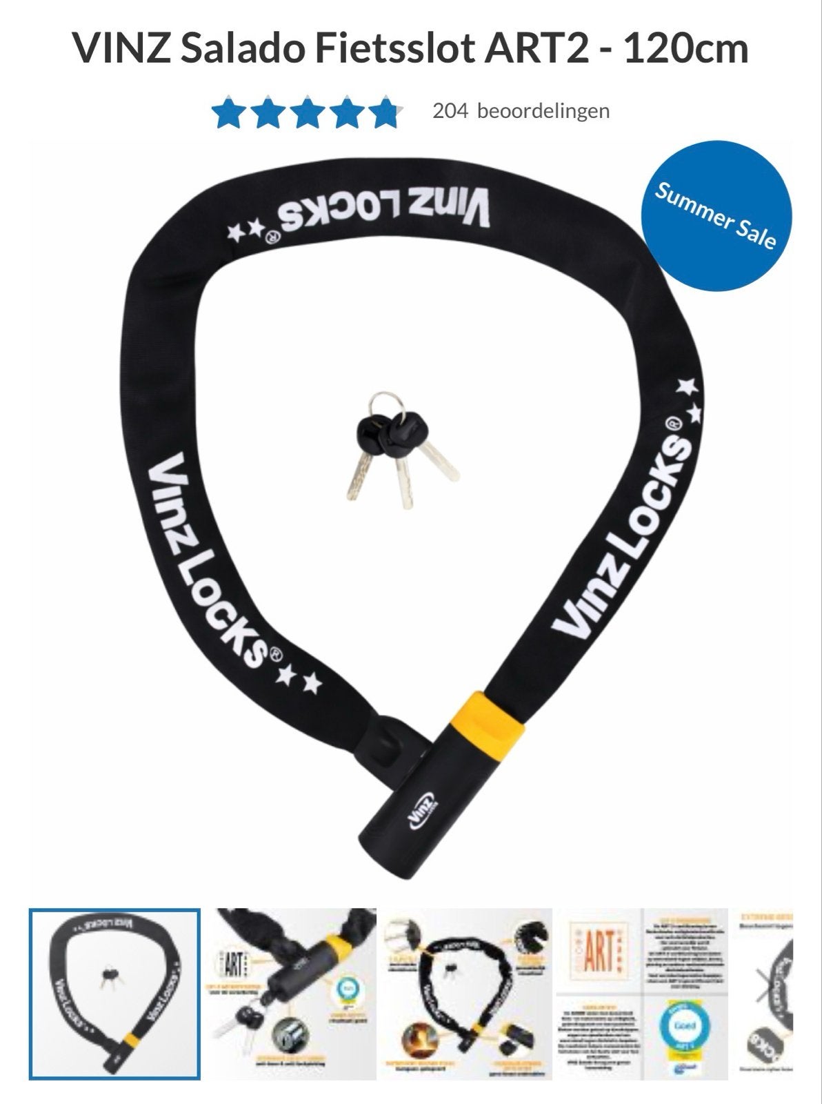 VINZ Salado Kettingslot ART2 - 120cm, Ophalen, Nieuw, Kettingslot