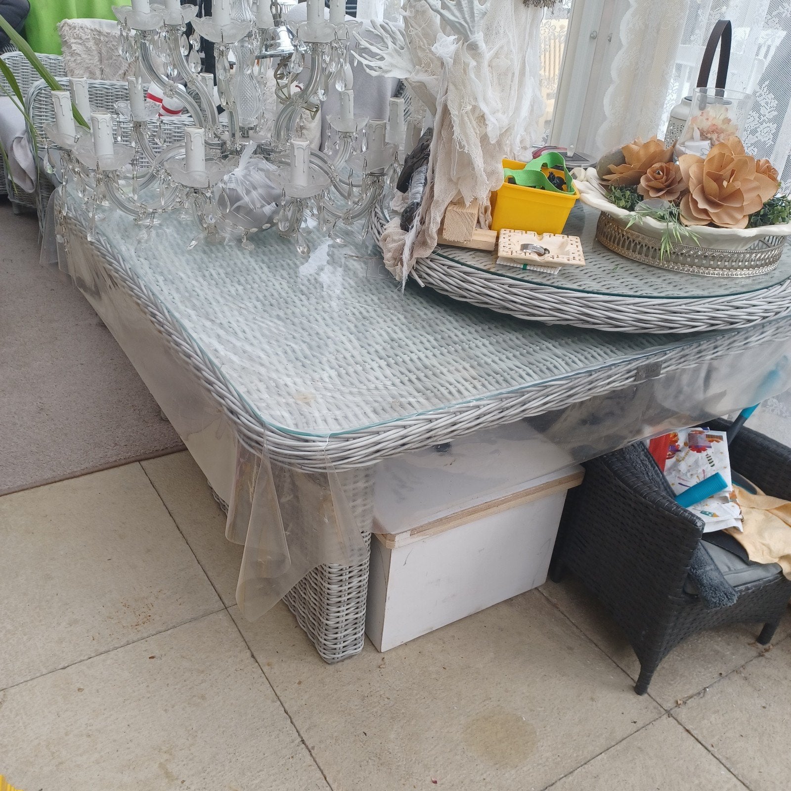 wicker diningtafel met draaiplateau  200€, Ophalen, Aluminium, Hocker