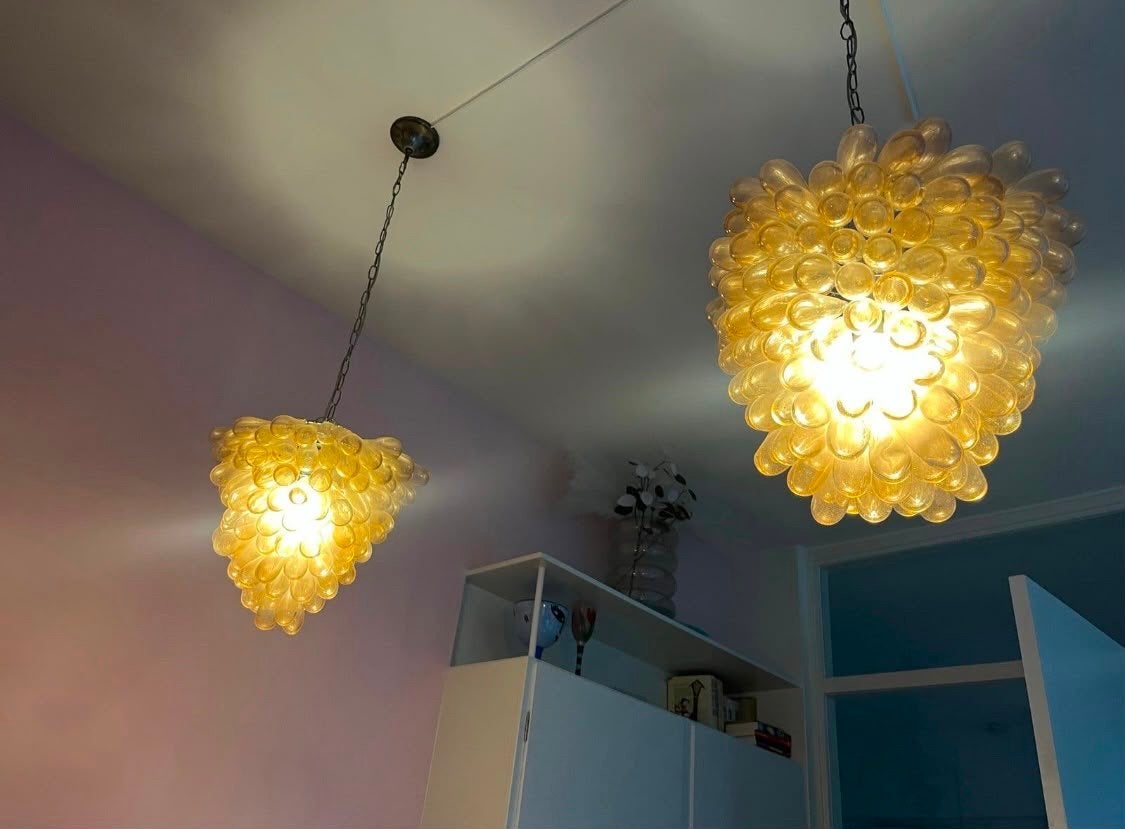 Murano glazen hanglamp - roze - ketting verstelbaar, Ophalen, Zo goed als nieuw, Glas