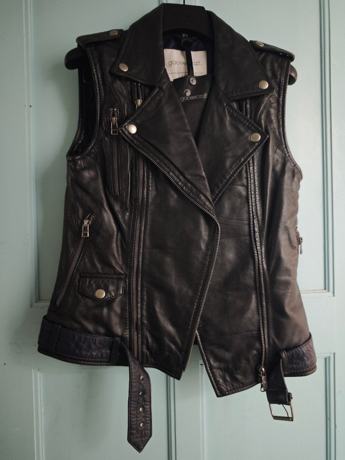Goosecraft zwart leer biker bodywarmer XS was €199,90, Ophalen of Verzenden, Zo goed als nieuw, Maat 34 (XS) of kleiner, Zwart