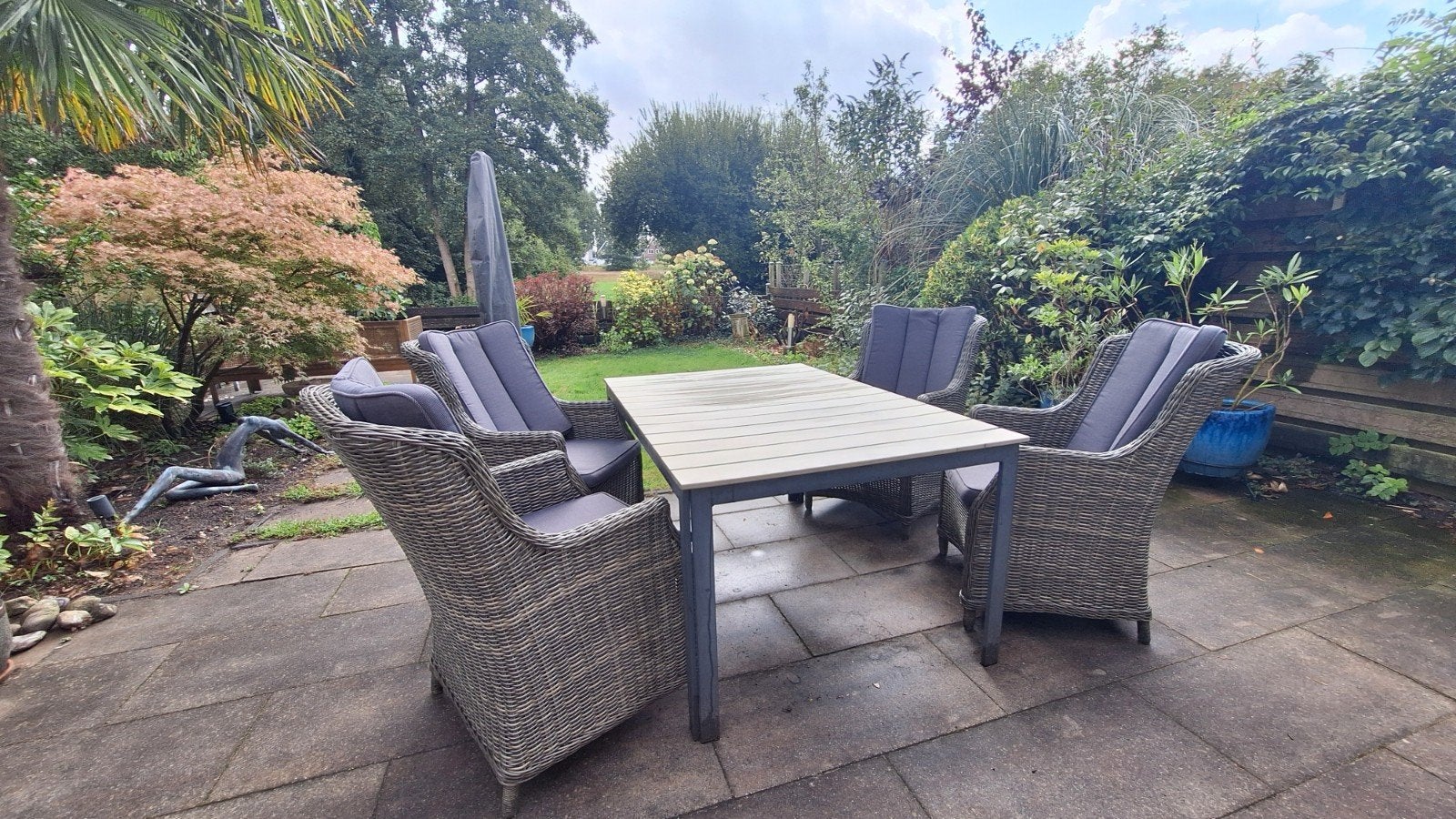 Tuinset, tafel met 4 stoelen, Tuin en Terras, Ophalen, Gebruikt, Kunststof, Eettafel