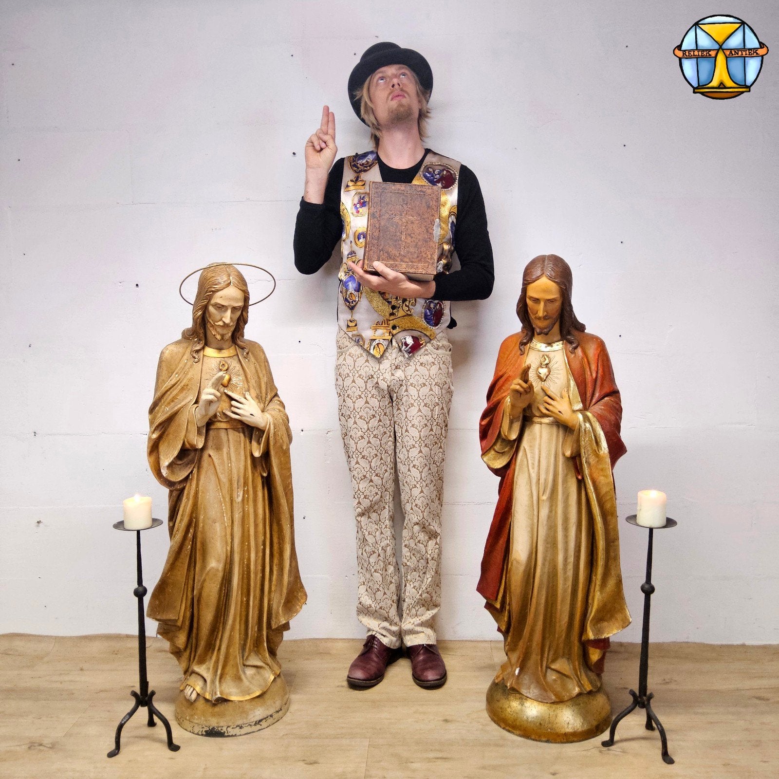2 grote antieke heilige hart jezus beelden (gerard linssen), Ophalen of Verzenden