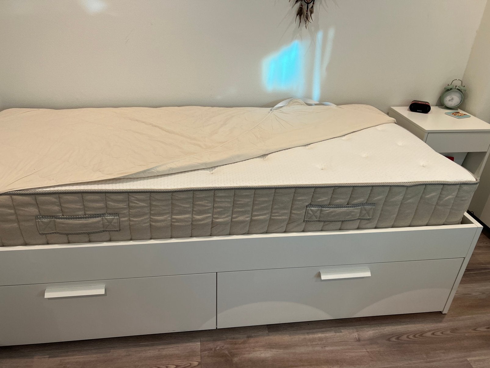 Ikea brimnes bed met opberg lades 90x200, Ophalen, 90 cm, Eenpersoons, Wit