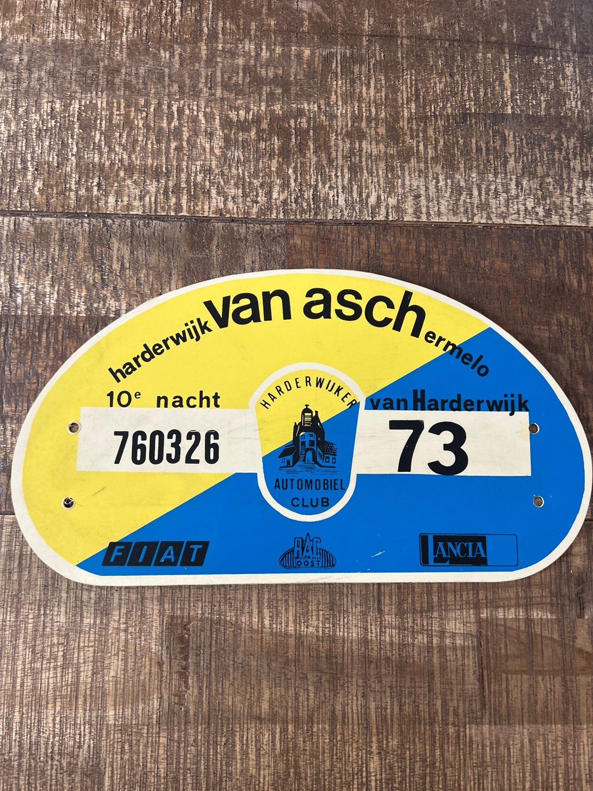 Vintage Harderwijker Automobiel Club Rally Schild 1973, Ophalen of Verzenden, Gebruikt, Auto's