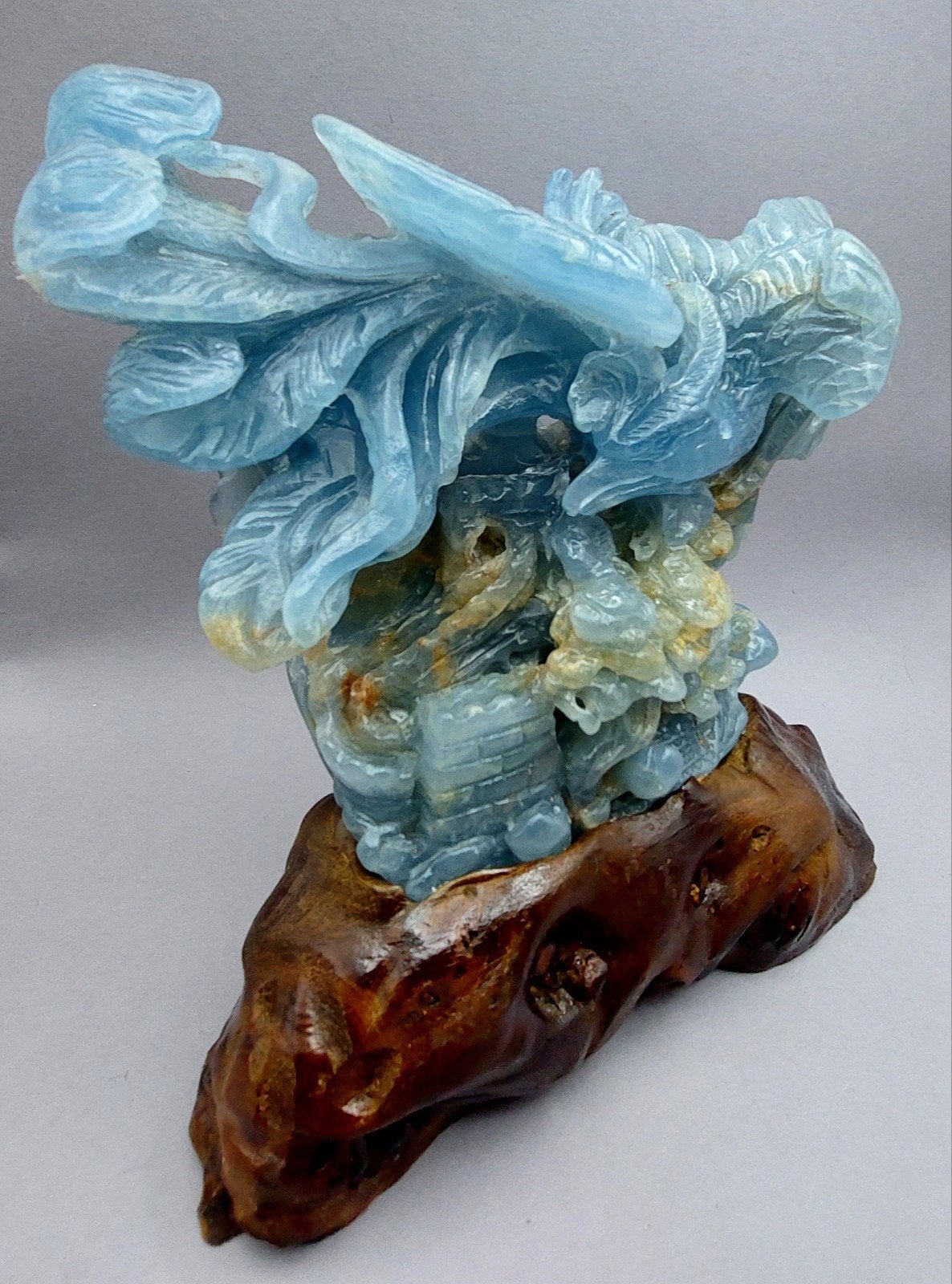 Blauwe Onyx Chinese Feniks vogel beeld ~ hand carving, Verzenden, Mineraal