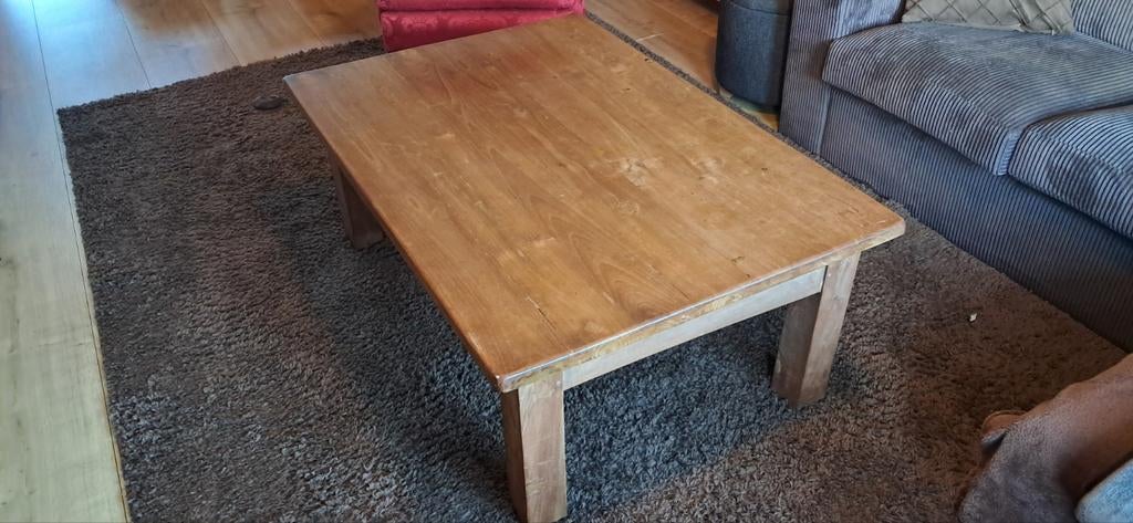 Robuuste licht eiken salontafel met 2 lades, Ophalen, Gebruikt, 100 tot 150 cm, Eikenhout