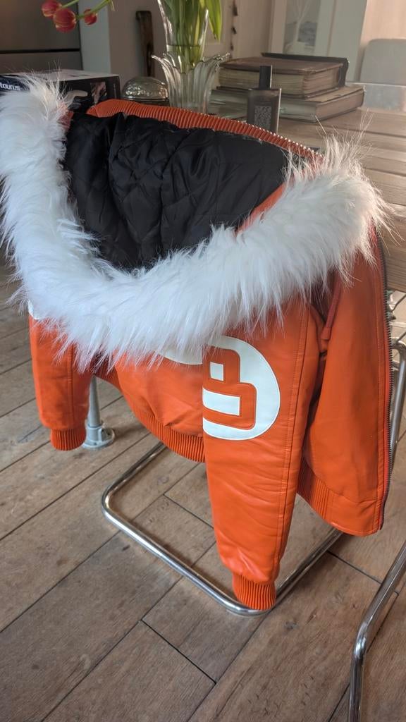 Robert Phillipe Oranje 8-Ball Bomberjack met Bontkraag, Kleding | Heren, Maat 52/54 (L), Oranje, Ophalen of Verzenden, Zo goed als nieuw