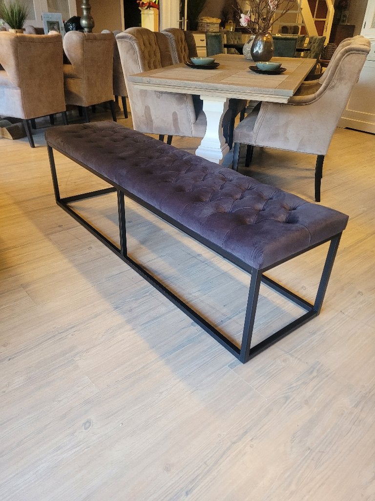 *OPRUIMING* Eetkamerbank Timmy 180 cm Grijs €329 NU €295 (11, Eetkamerbank hocker knoopjes capiton stof velvet antraciet, Nieuw