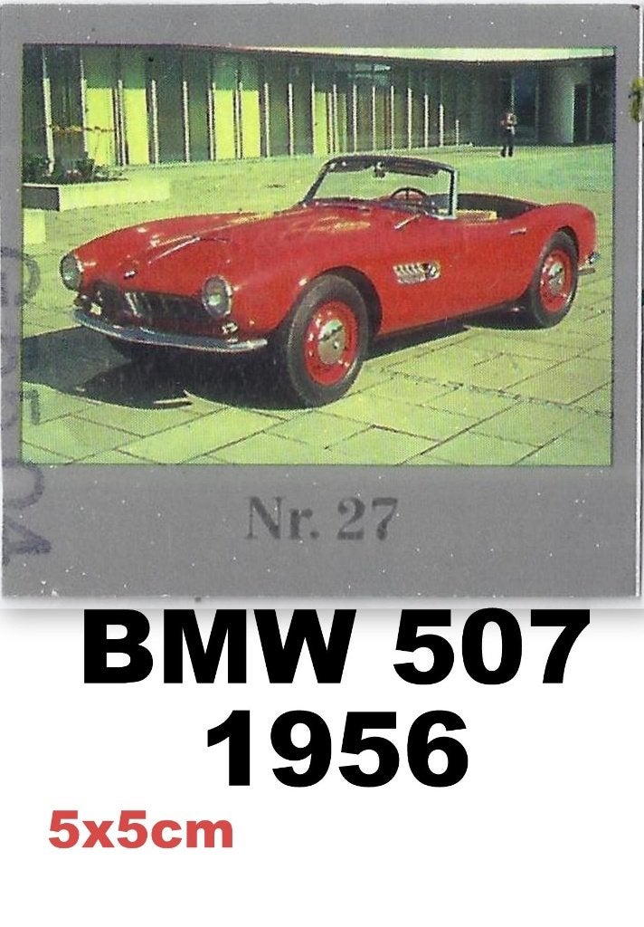 Vp12 verzamelplaatje bmw 507 ---- 1956 -- 5 cm x 5 cm, Ophalen of Verzenden, Zo goed als nieuw, Auto's