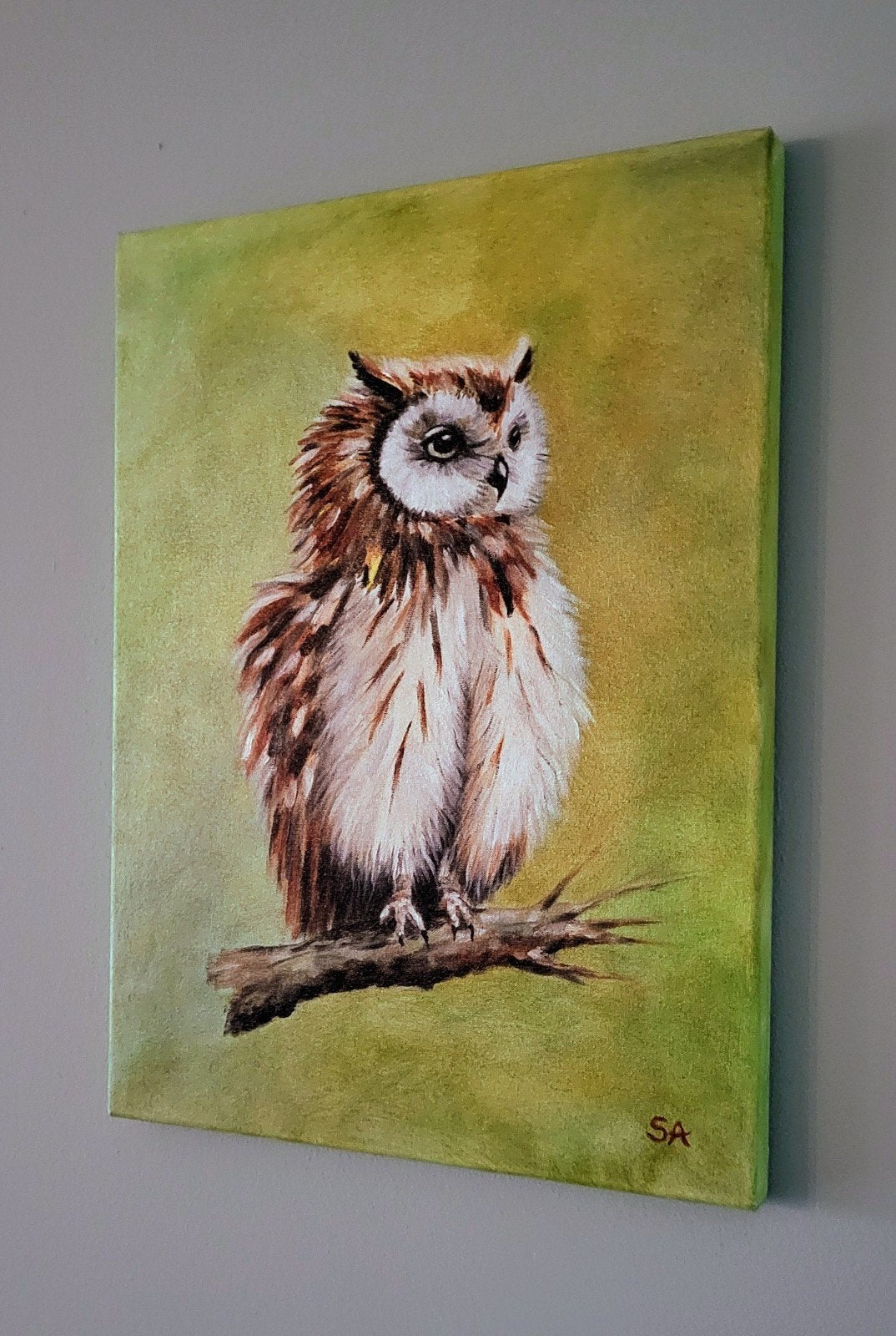 Olieverf schilderij Uil - eigen werk - 30x40cm, Ophalen, Handgeschilderd, Dieren, Olieverf