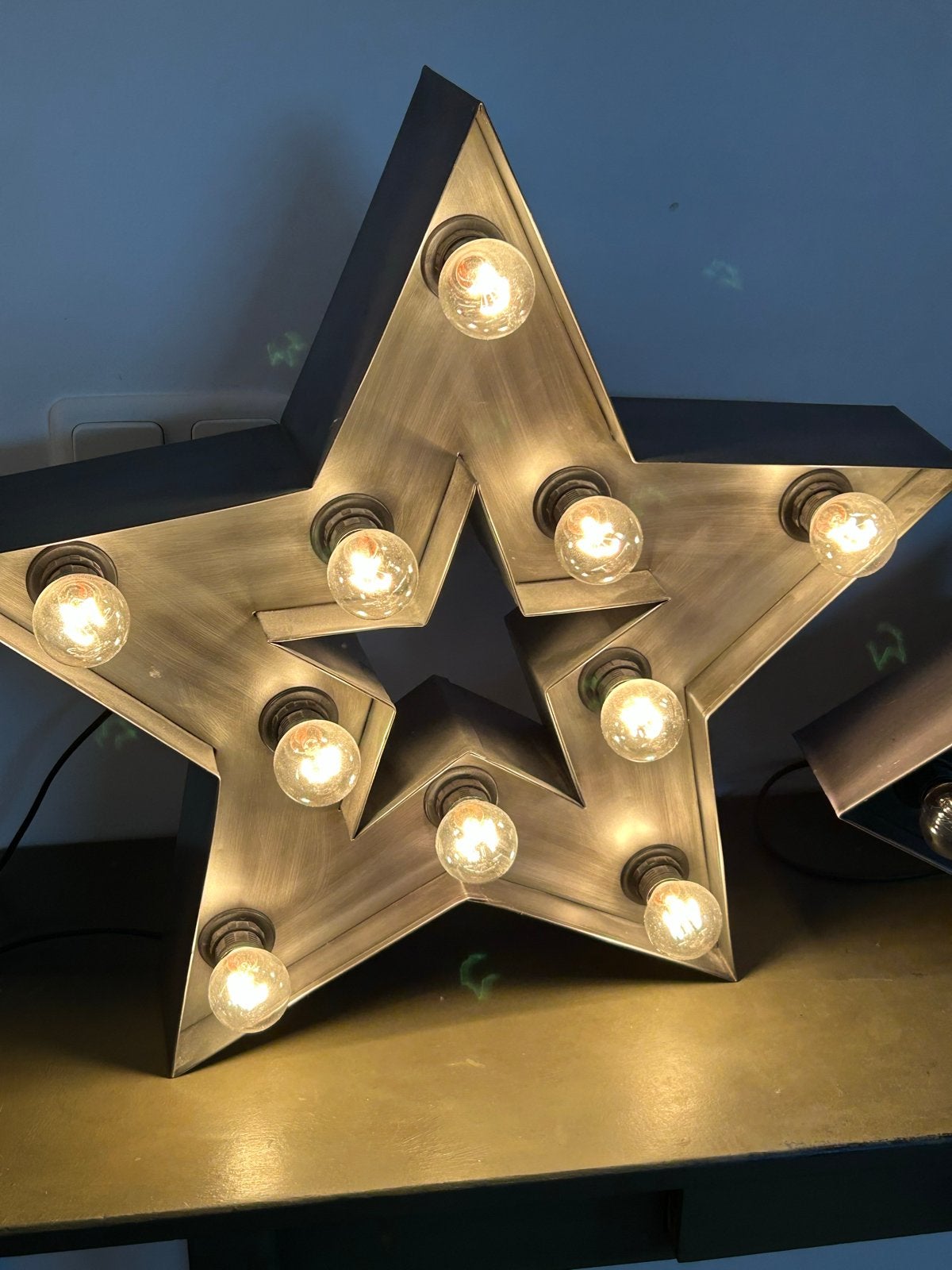 Grote metalen sterlamp met gloeilampen, Ophalen of Verzenden, Zo goed als nieuw, Metaal, Grijs