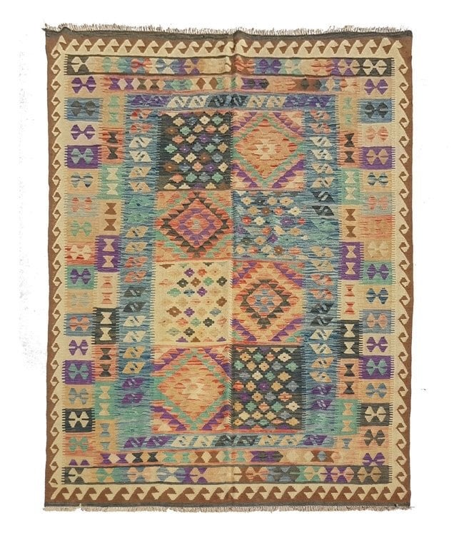 Handgeweven Afghaans Wollen Kilim Vloerkleed 295x195 cm, Beige, 150 tot 200 cm, Ophalen of Verzenden, Rechthoekig