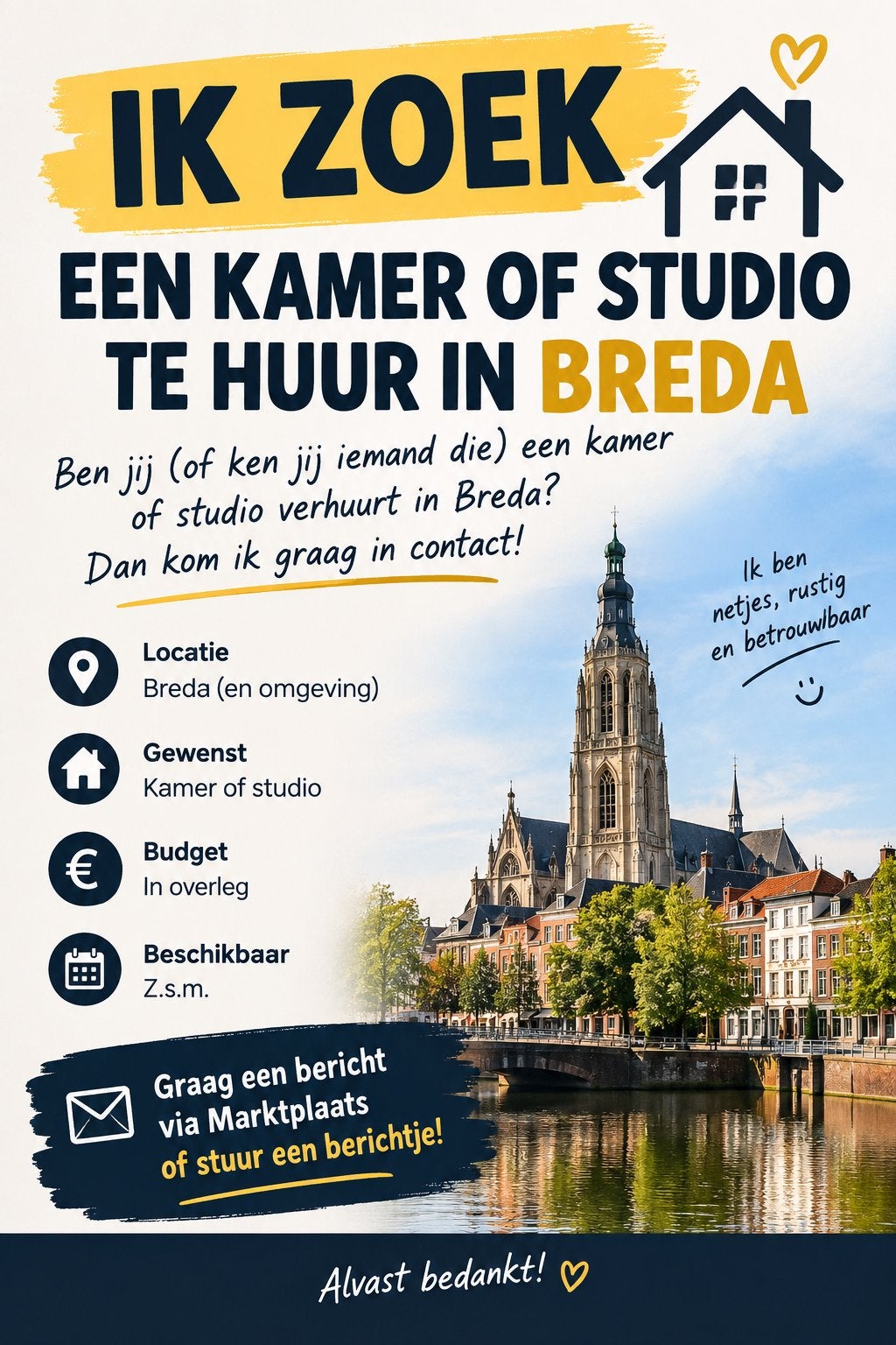 Kamer of studio gezocht breda, Huizen en Kamers