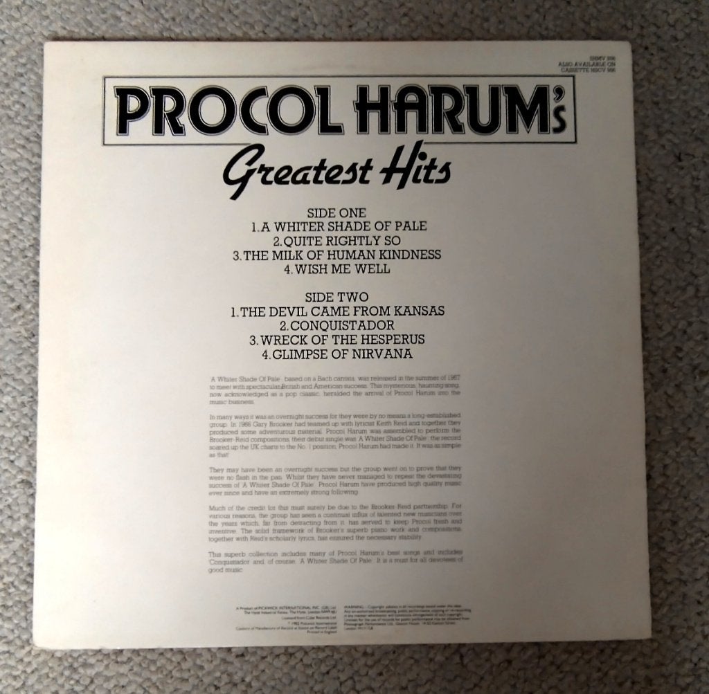 Procol Harum – Procol Harum's Greatest Hits 8 nrs LP 1982 ZG, LP, Zo goed als nieuw, 12 inch, Poprock