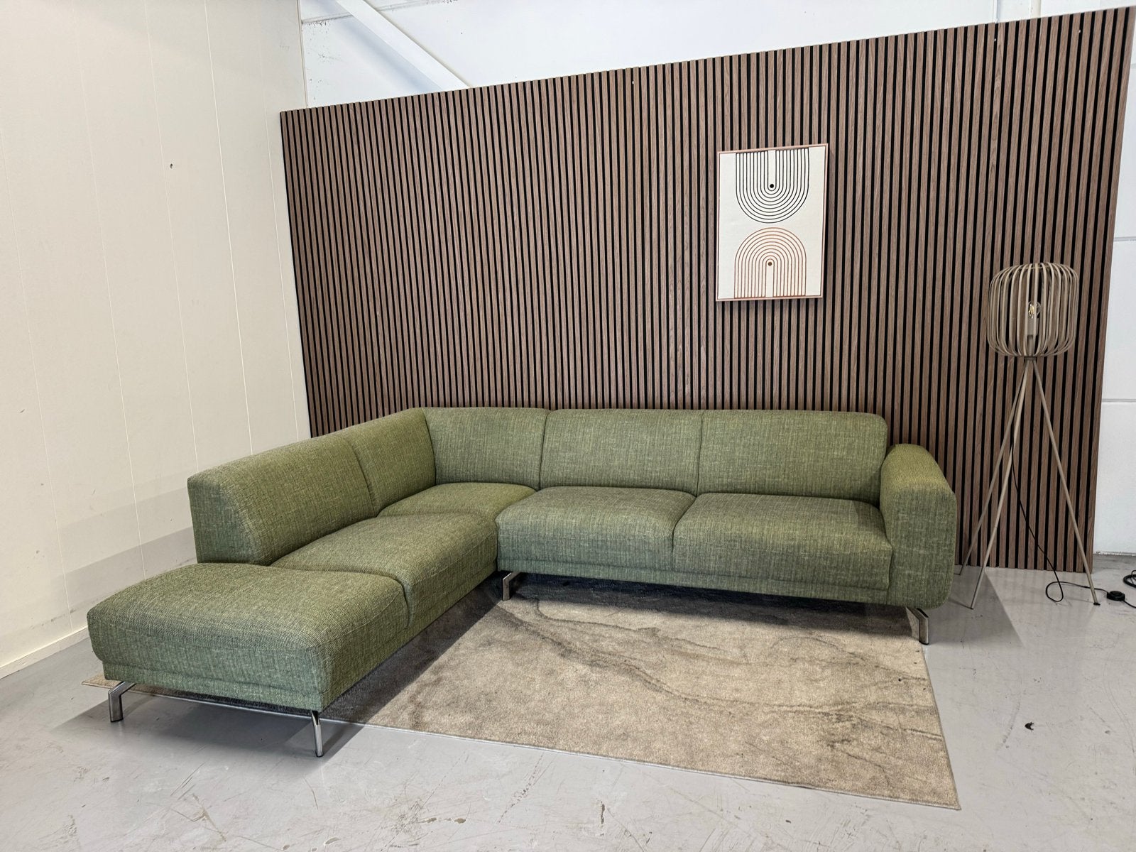 Groene hoekbank - design, Ophalen, 250 tot 300 cm, Gebruikt, 100 tot 125 cm