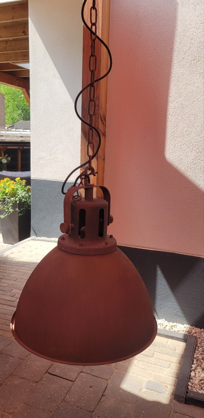Industriële hanglamp roestkleur, Ophalen, Gebruikt, E27 (groot), Metaal