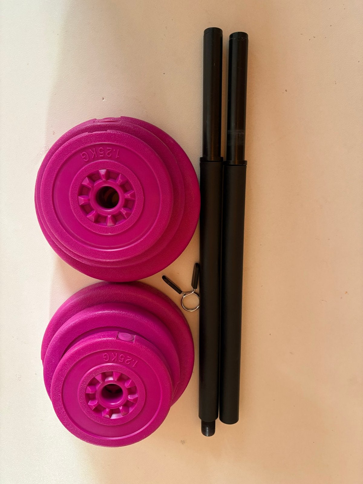 Roze Halterset met Stang en Schijven - 20 KG Totaal, Ophalen, Zo goed als nieuw, Armen, Halterset