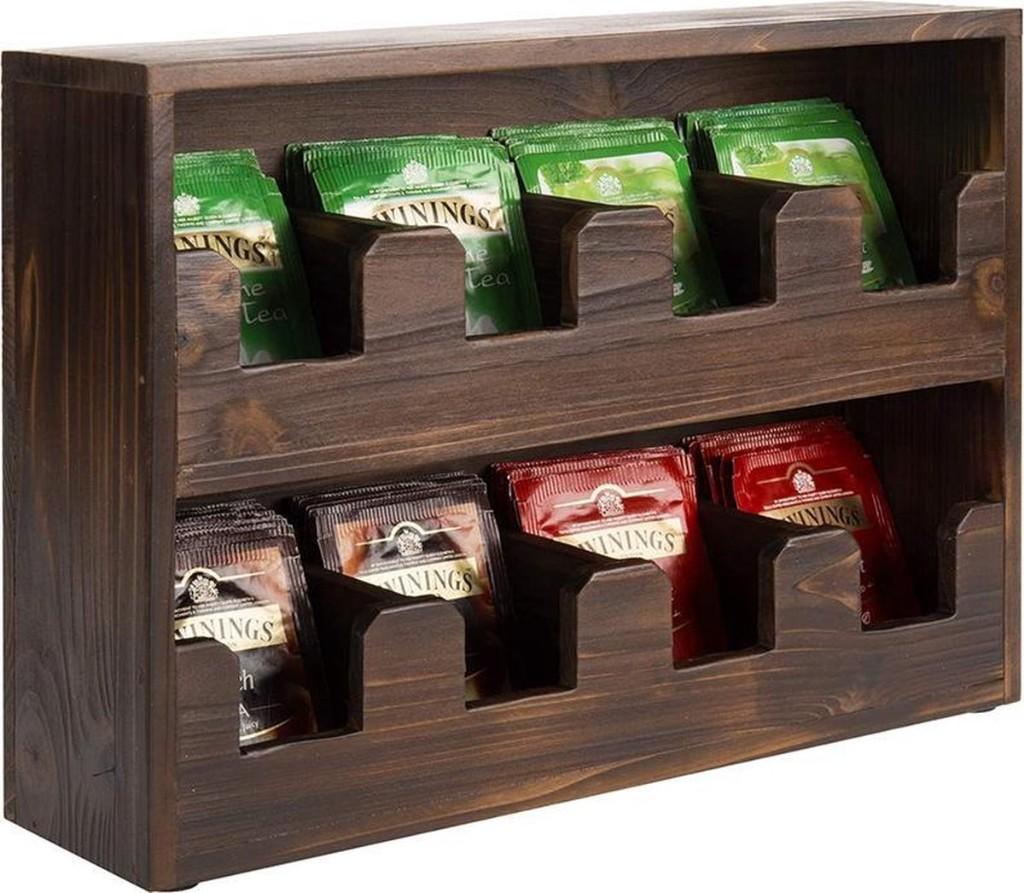 theedoos, Verkoold hout - 8 vaks (88 zakjes) - 32x8x22 cm, Hout, Ophalen of Verzenden, Zo goed als nieuw, Theedoos