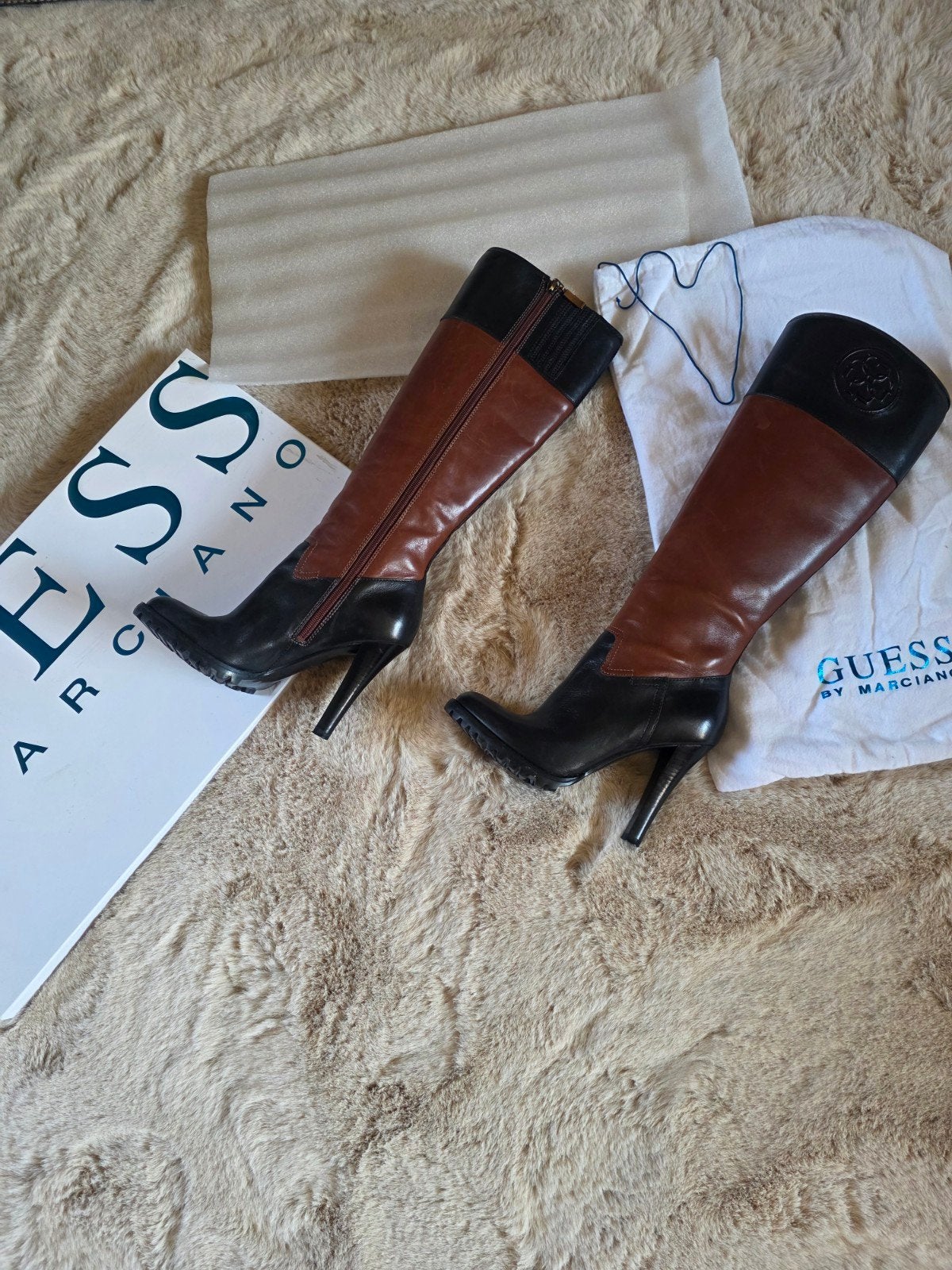 Guess hoge laarzen, bruin/zwart, maat 37, Hoge laarzen, Guess, Bruin, Verzenden