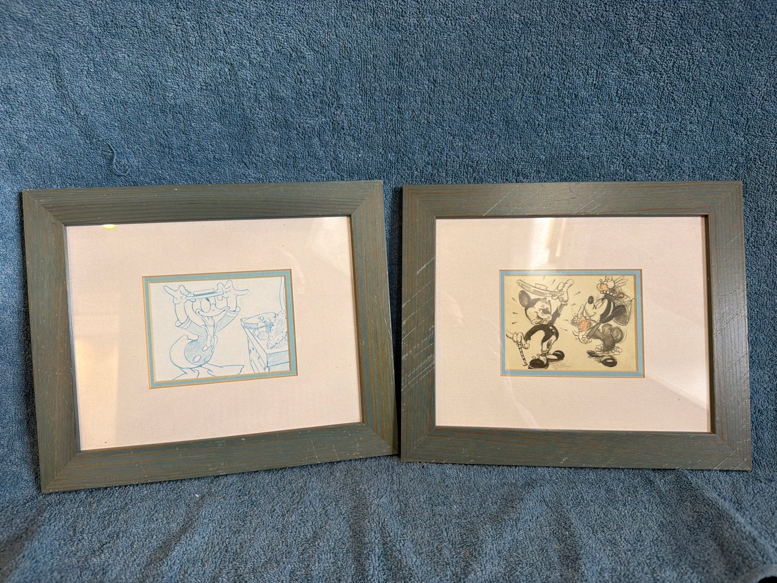 Ingelijste Disney tekeningen: Donald Duck, Mickey & Minnie, Verzamelen, Ophalen of Verzenden
