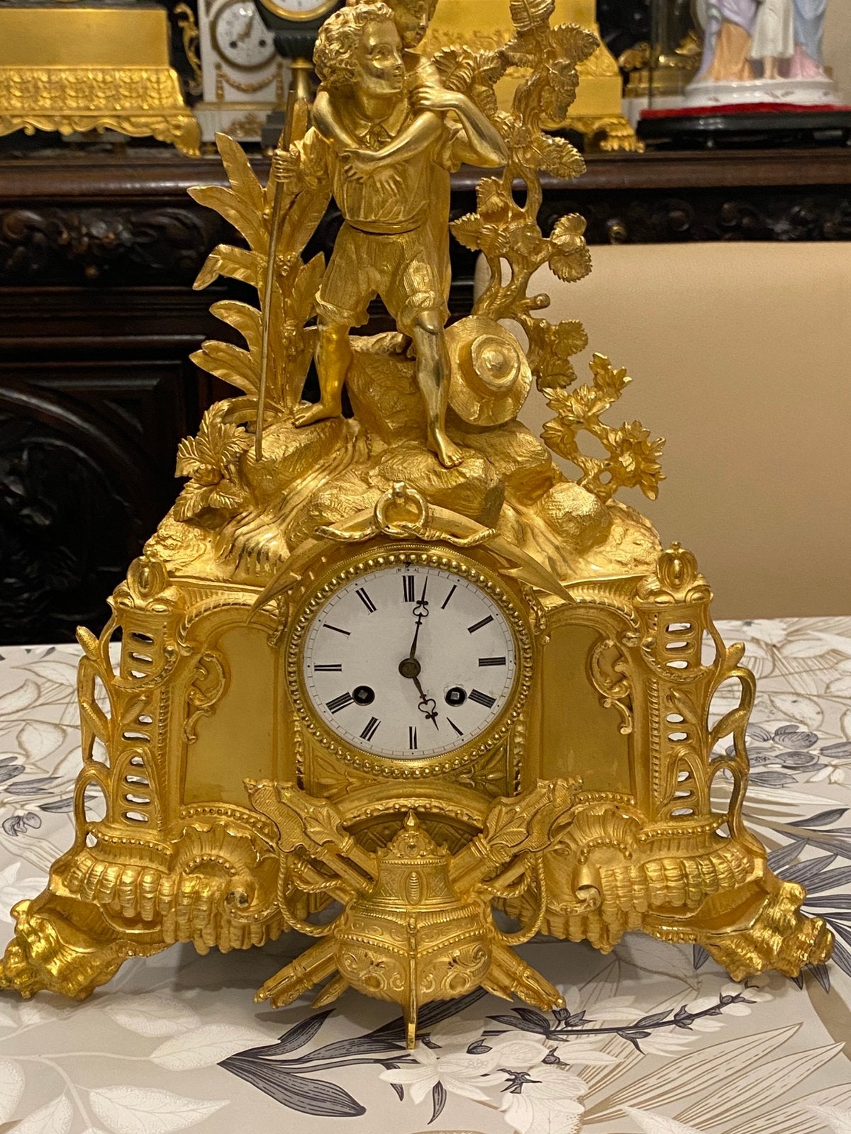 Antieke Franse Vergulde Bronzen Mantelklok, Ophalen of Verzenden