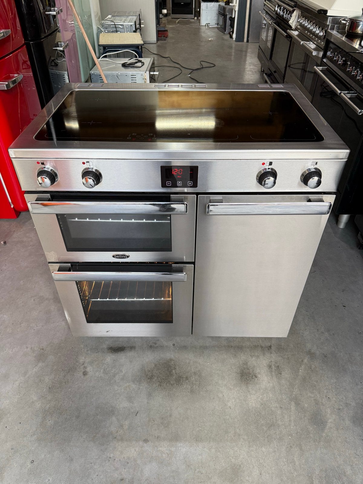 Belling Inductie Fornuis met Dubbele Oven - RVS, Witgoed en Apparatuur, Fornuizen, Gebruikt, Hete lucht, 60 cm of meer, Energieklasse A of zuiniger