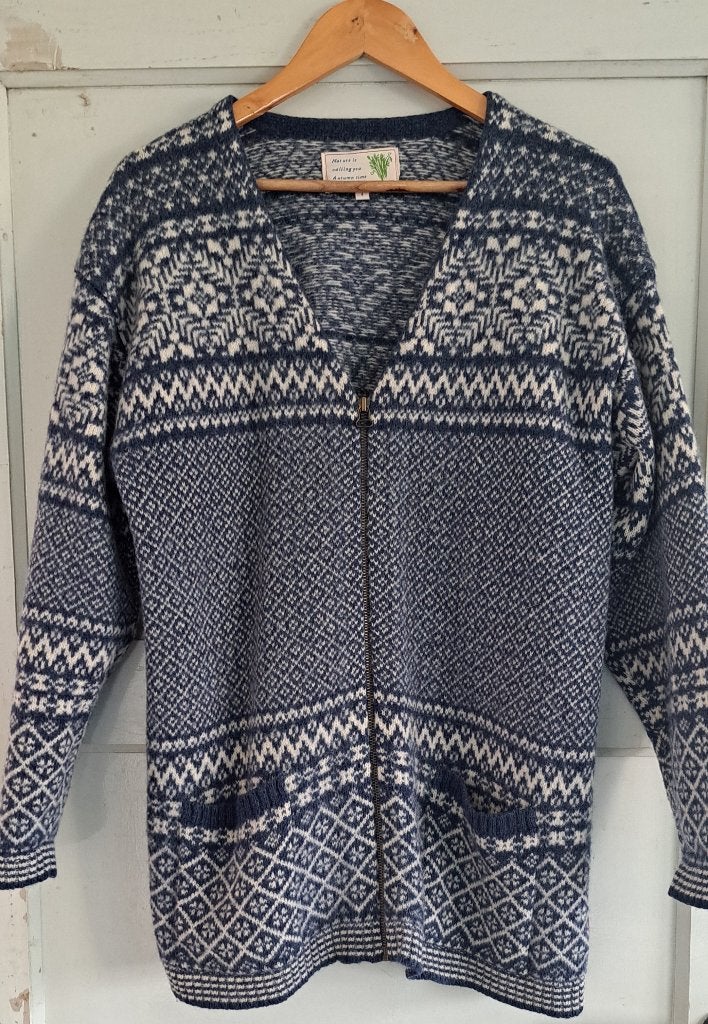 Warm Noors damesvest van wol maat L vintage, Blauw, Maat 42/44 (L), Jackpot, Ophalen of Verzenden