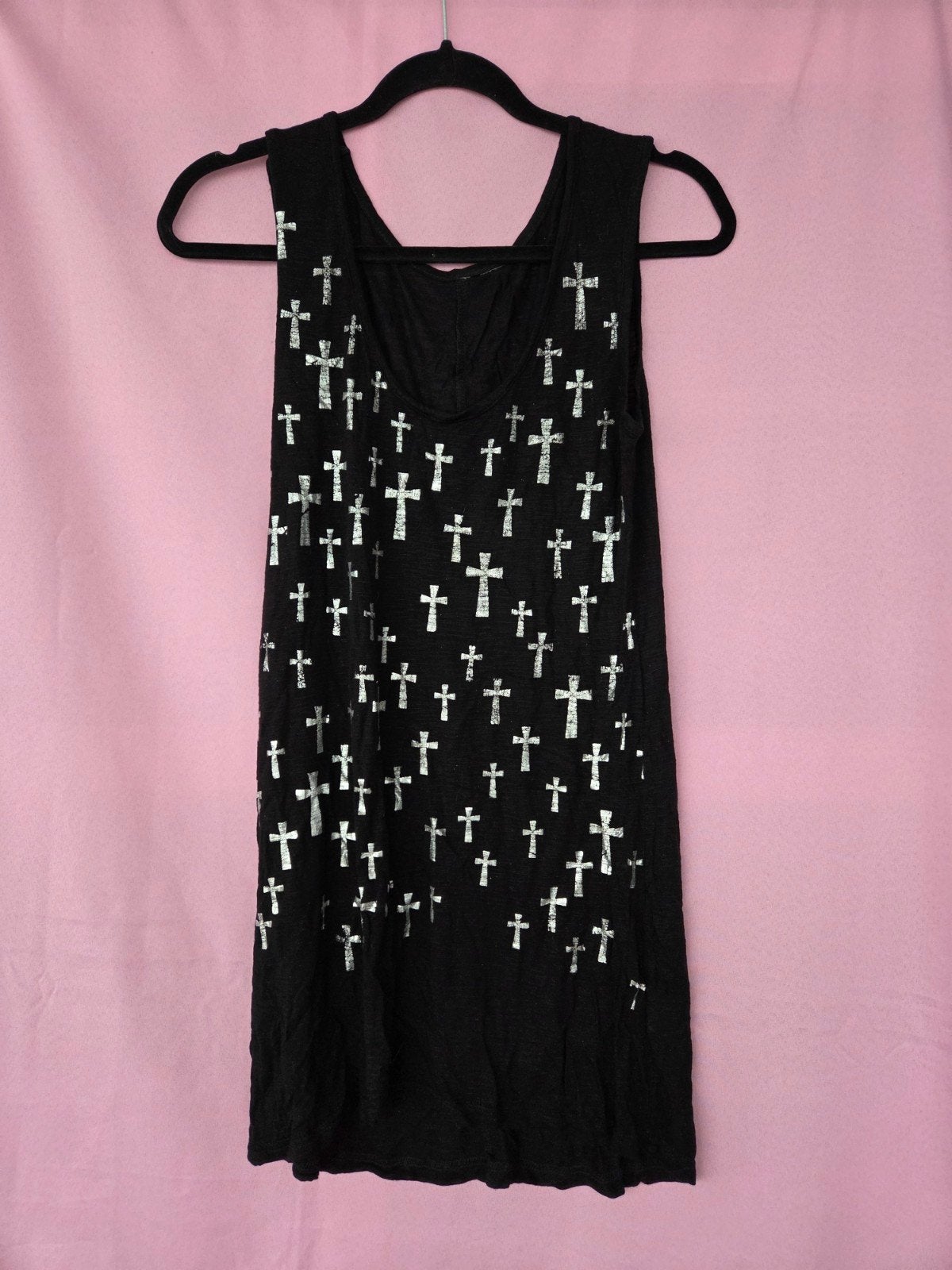 Zwart mouwloos tank top met zilveren kruisjes print, Zwart, Ophalen of Verzenden, Onbekend, Zo goed als nieuw