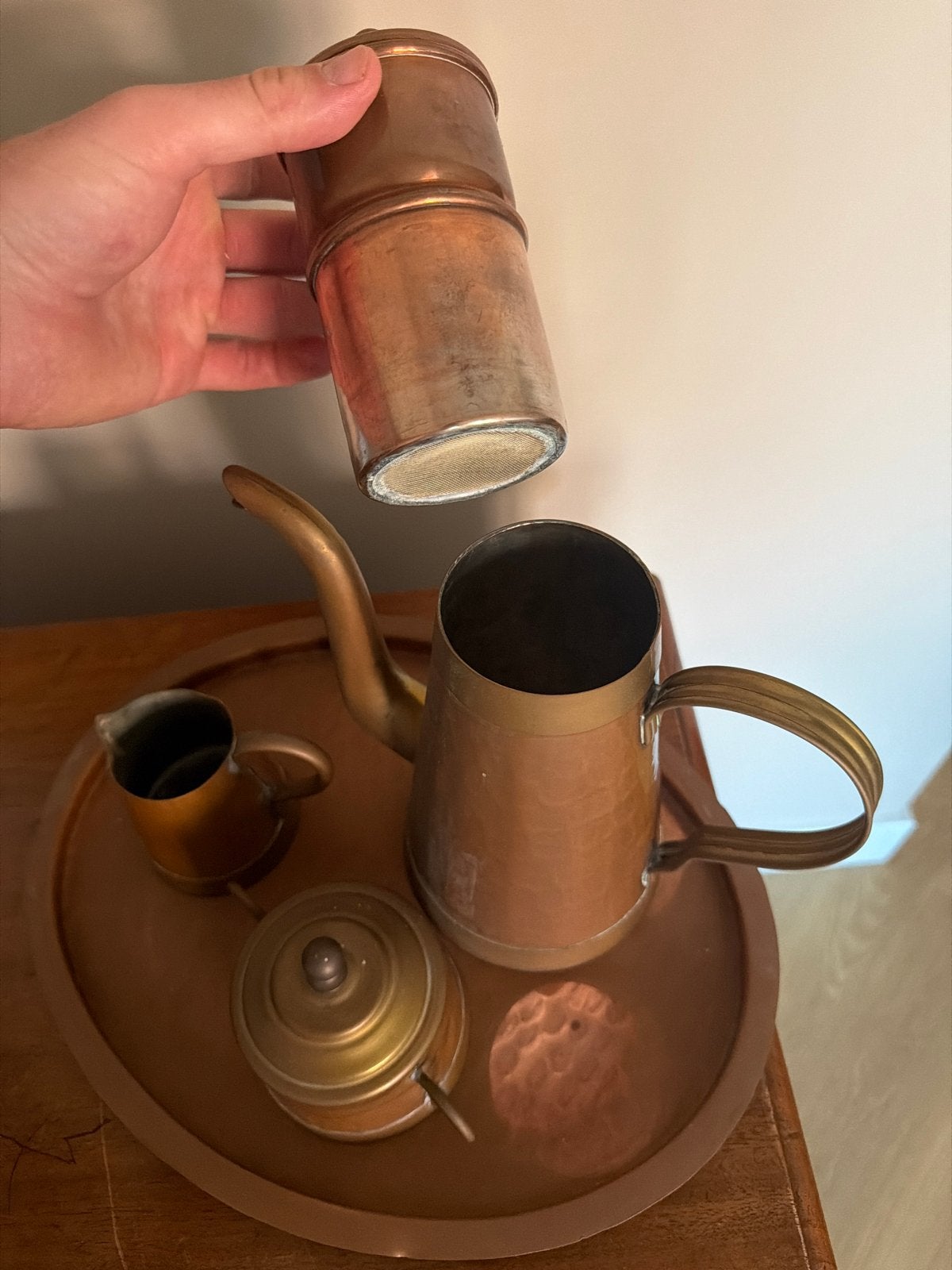 Vintage Koperen Koffiezetapparaat Set, Antiek en Kunst, Antiek | Koper en Brons, Ophalen, Koper