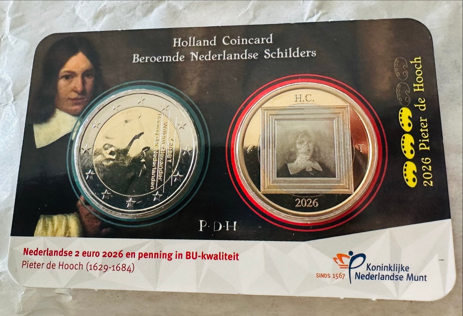 Holland Coincard 2026 Pieter de Hooch 2 euro en penning, Verzenden, Overige landen, 2 euro, Setje