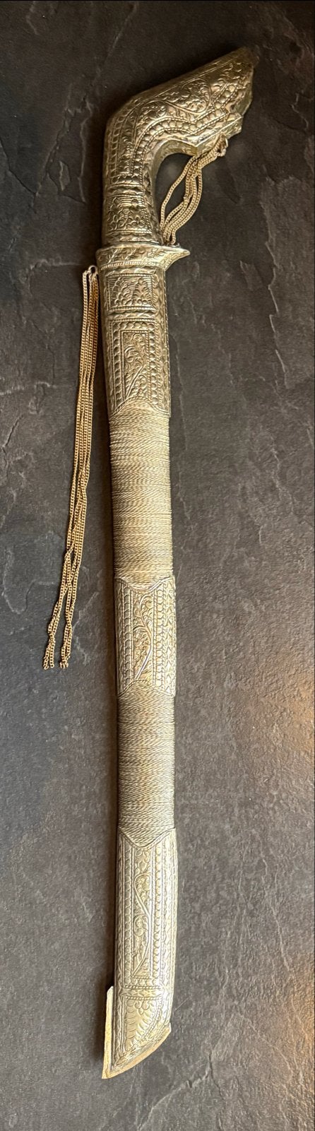 Antieke Pedang/Klewang met Zilveren Schede en Greep, Zilver, Wapen, Handgemaakt, 71 cm