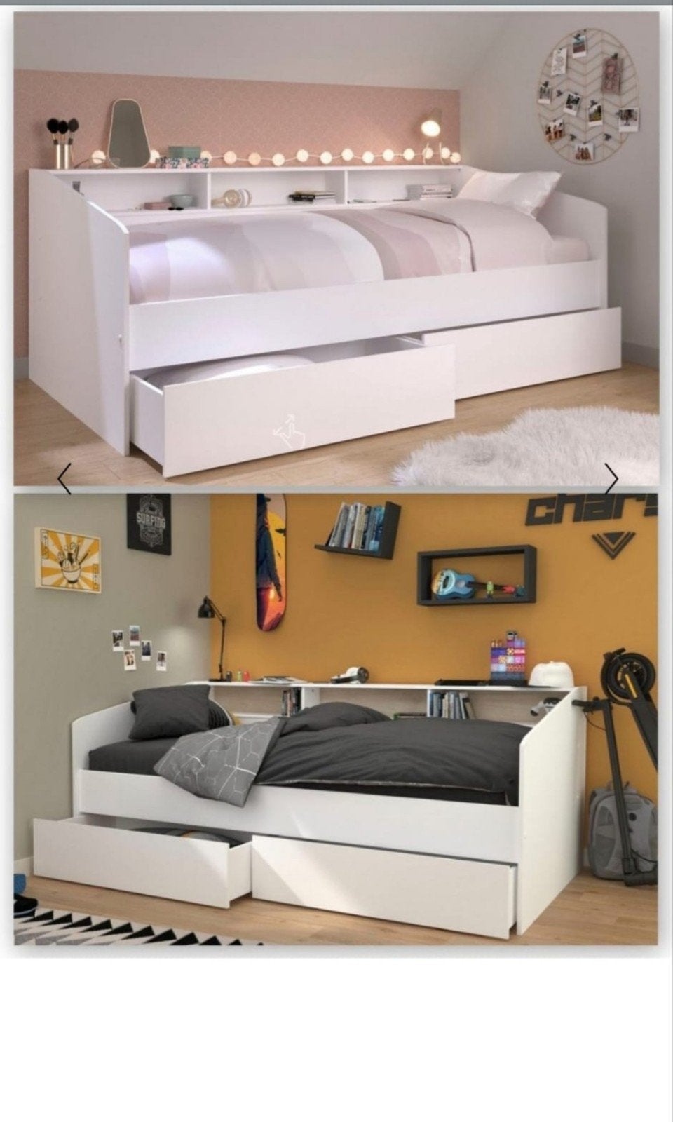 Wit bed met opbergruimte en lattenbodem, Eenpersoons, Wit, Ophalen of Verzenden, Zo goed als nieuw