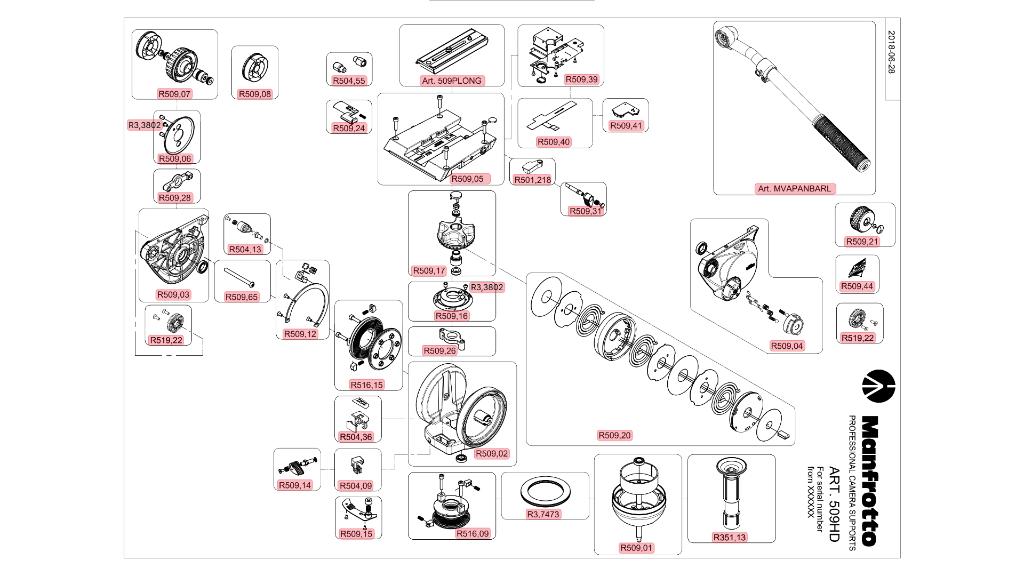 Onderdelen Manfrotto 509HD, Tripodguru@outlook.com, Gebruikt, Tripodguru.com, Verzenden