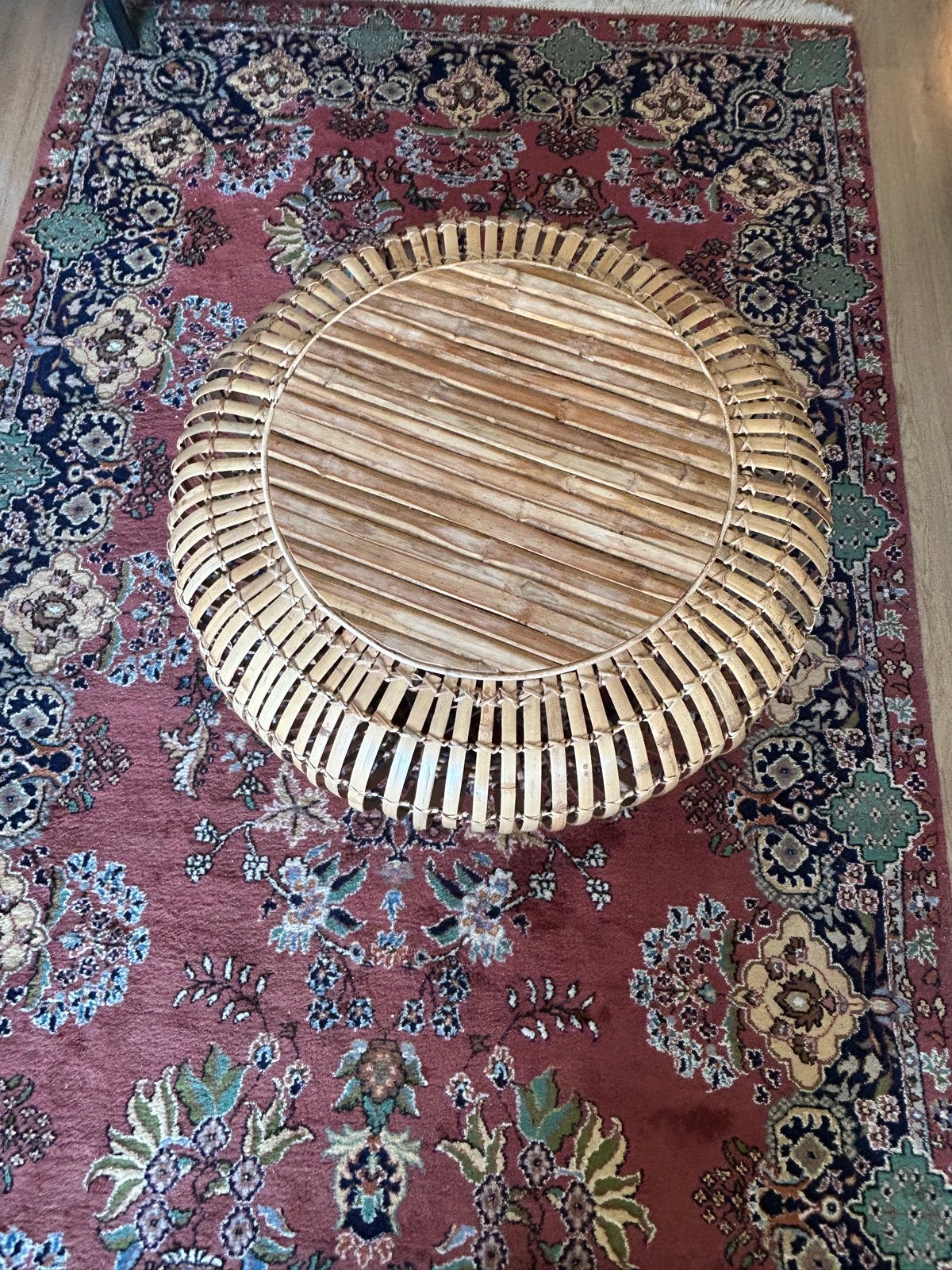 Rotan salontafel rond - Boheemse stijl, Huis en Inrichting, Tafels | Salontafels, Overige materialen, Gebruikt, Rond, 5 – 50
