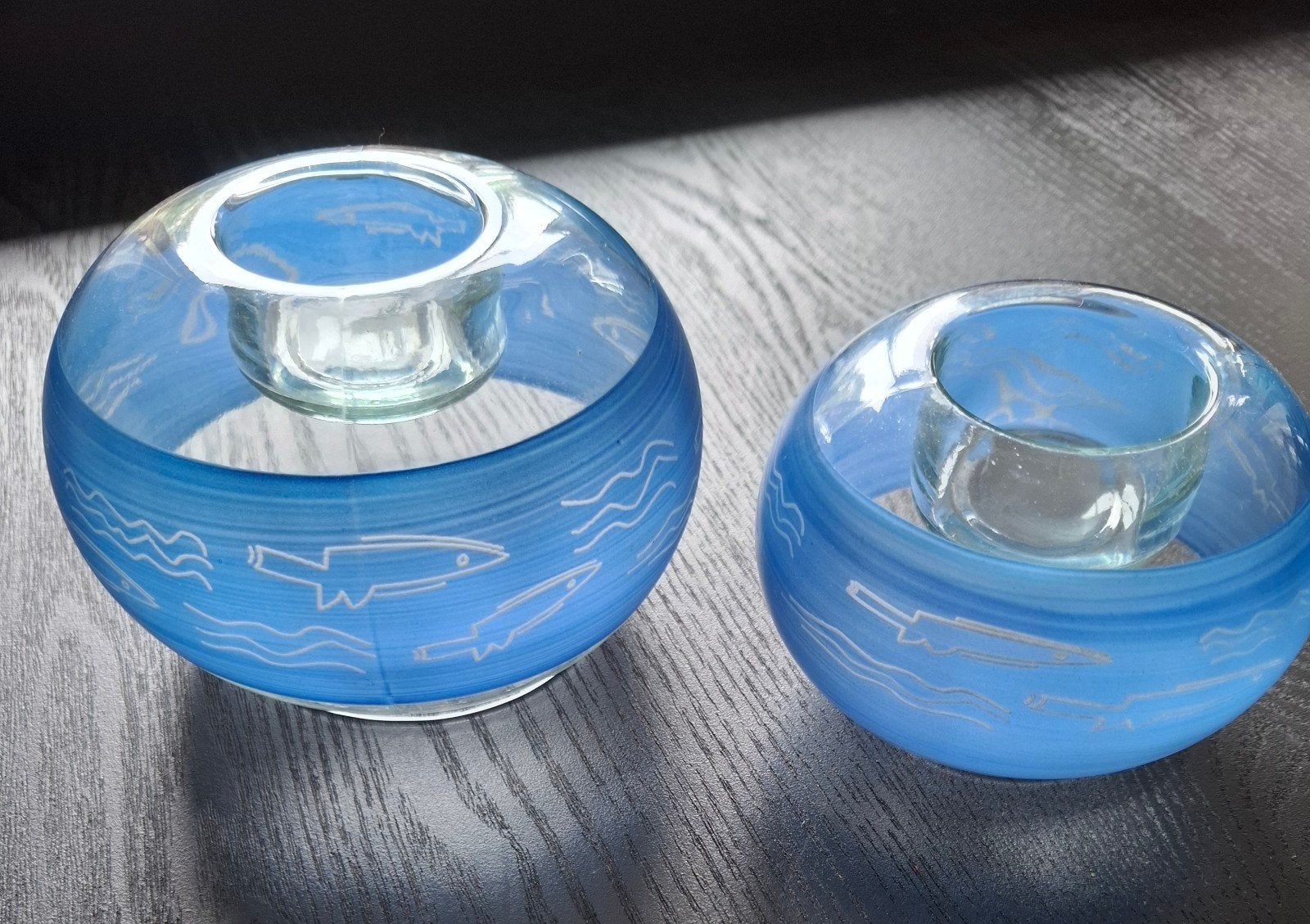 Set van 2 blauwe vintage Kosta Boda waxinelichthouders, Ophalen, Blauw, Kosta Boda, Waxinelichthouder
