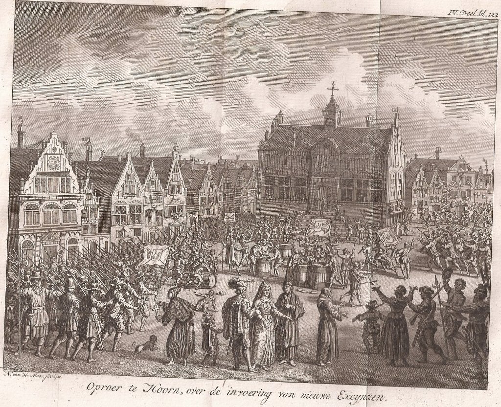Oproer te Hoorn, over de invoering van nieuwe Excynzen 1470, 19 cm, Ophalen of Verzenden, 16 cm, 1700 - 1799