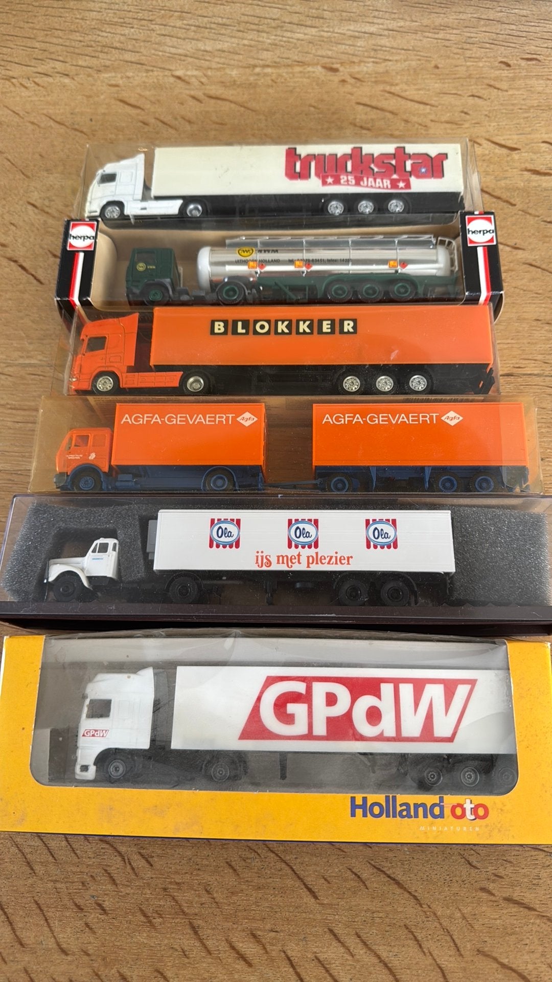 Leuk 6x Miniatuur Vrachtwagens (oa Herpa, Holland Oto) 1:87, Ophalen of Verzenden, Zo goed als nieuw, Bus of Vrachtwagen, Herpa