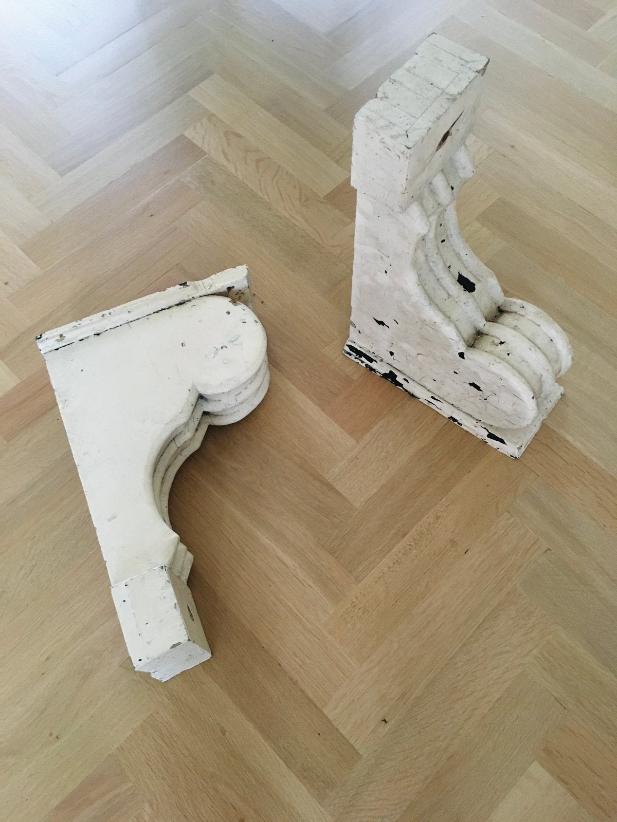 2 antieke houten consoles voor balkon, balken, schouw, Ophalen of Verzenden, Gebruikt