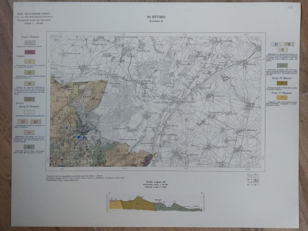 168 / Geologische kaart uit 1939 Sittard e.o. kwartblad IV, Ophalen of Verzenden, 1800 tot 2000, Landkaart, Zo goed als nieuw
