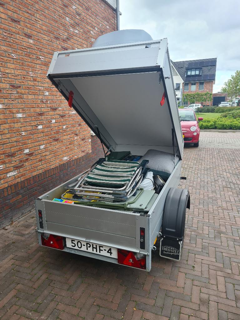 Bagagewagen met deksel, dragers en skibox te koop, Ophalen, Gebruikt