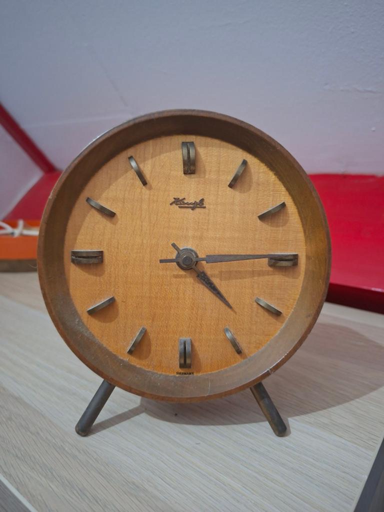 Mid-century Kienzle teak tafelklok, vintage, Ophalen of Verzenden