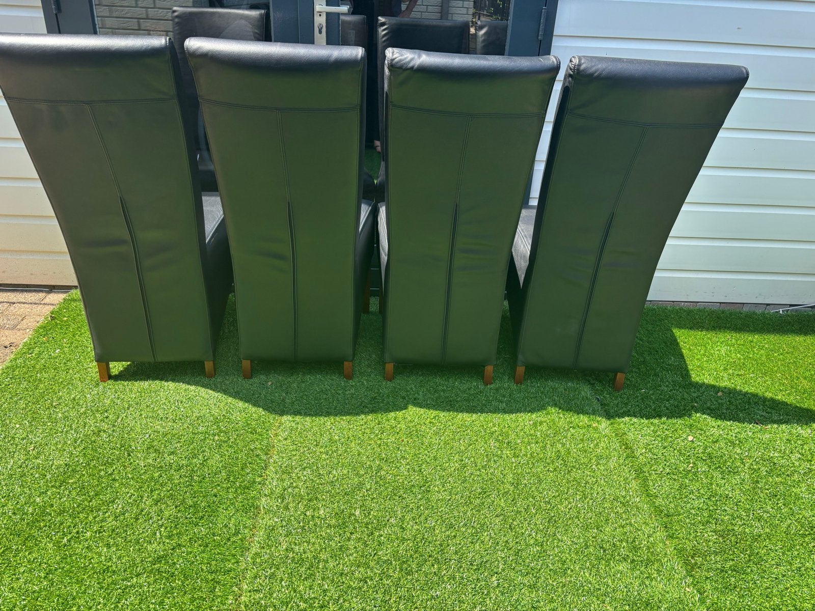 Set van 4 zwarte leren eetkamerstoelen, Huis en Inrichting, Stoelen, Ophalen, Gebruikt, Zwart, Leer