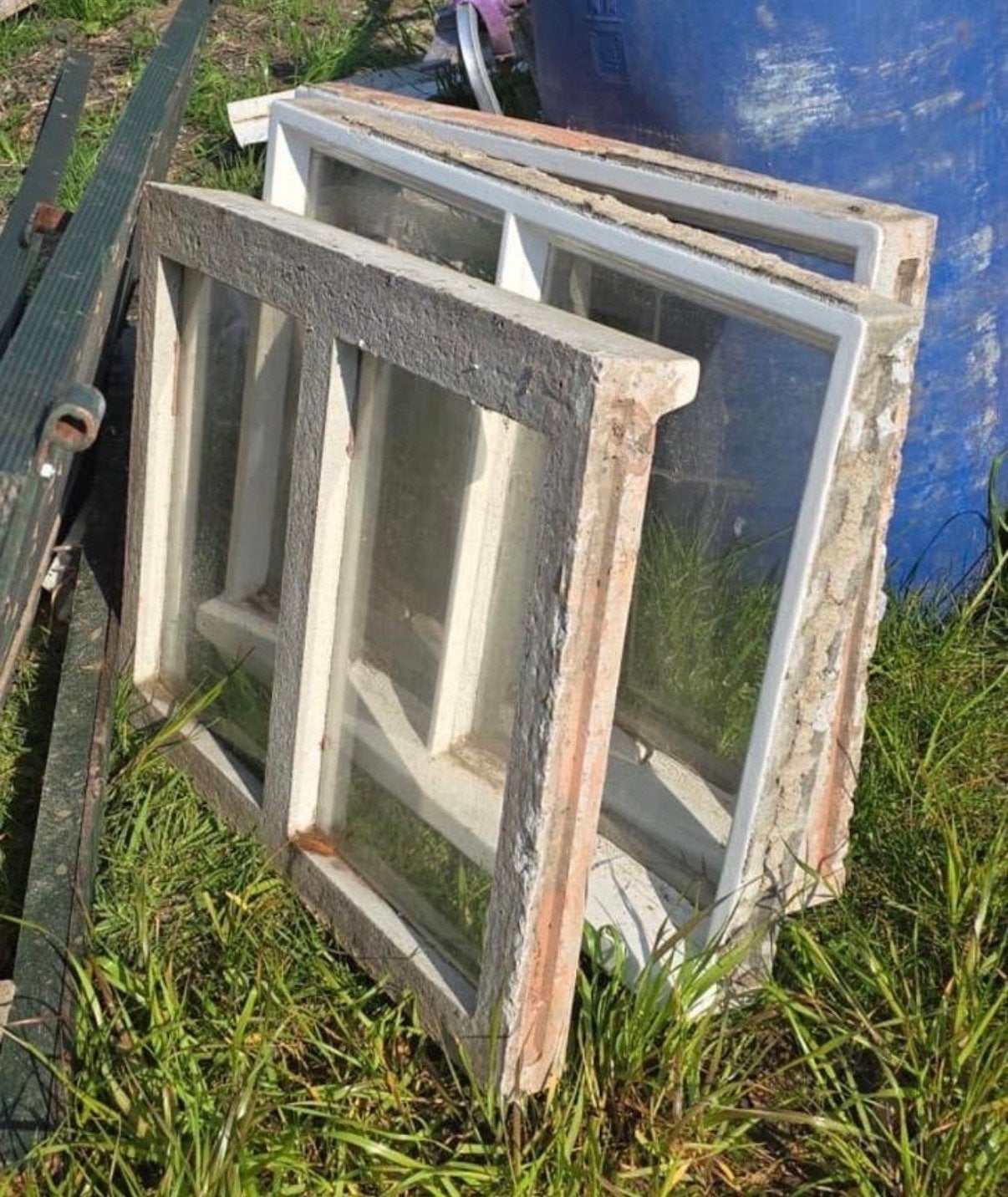 7 authentieke betonnen stalramen met enkel glas, Doe-het-zelf en Verbouw, Glas en Ramen, Ophalen, Gevelraam of Ruit, Gebruikt